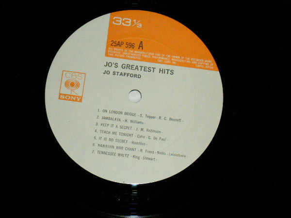 Jo Stafford - Jo's Greatest Hits (Vinyl, LP, Compilation) Very Good Plus (VG+) / Very Good Plus (VG+)