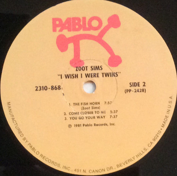 Zoot Sims - I Wish I Were Twins (Vinyl, LP, Album, Stereo) Very Good Plus (VG+) / Very Good Plus (VG+)