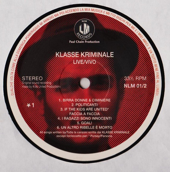 Klasse Kriminale - Live / Vivo (Vinyl, LP, Album) Very Good (VG) / Very Good Plus (VG+)