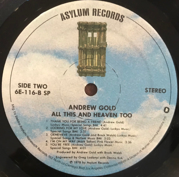 Andrew Gold - All This And Heaven Too (Vinyl, LP, Album) Very Good Plus (VG+) / Very Good (VG)