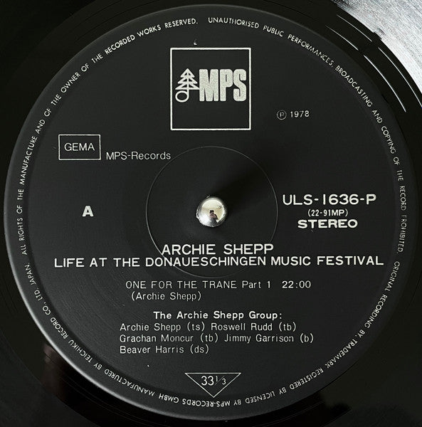 Archie Shepp - Life At The Donaueschingen Music Festival (Vinyl, LP...