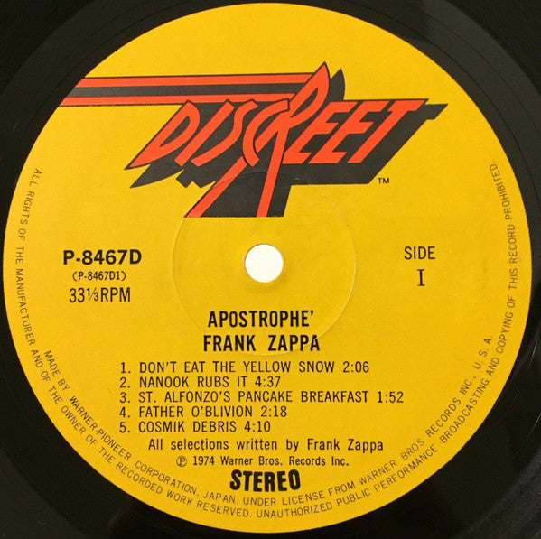 Frank Zappa - Apostrophe (') (Vinyl, LP, Album, Stereo) Very Good (VG) / Very Good (VG)