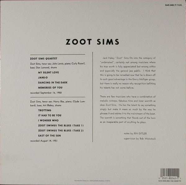 Zoot Sims - Quartets (Vinyl, LP, Album, Reissue) Good Plus (G+) / Near Mint (NM or M-)