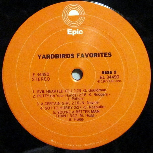 The Yardbirds - Favorites (Vinyl, LP, Compilation, Stereo) Very Good Plus (VG+) / Very Good Plus (VG+)