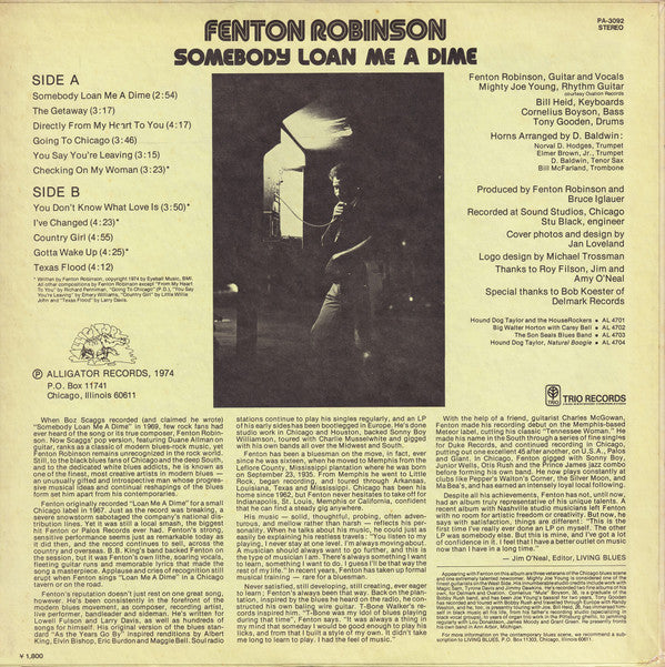 Fenton Robinson - Somebody Loan Me A Dime (Vinyl, LP, Album, Reissue, Stereo) Very Good (VG) / Good Plus (G+)