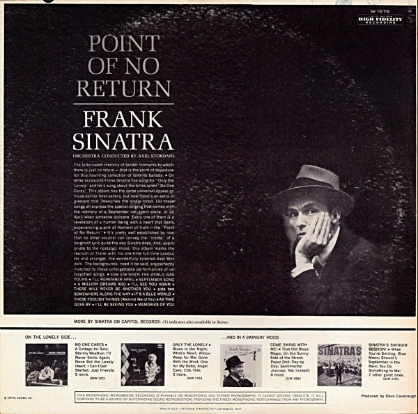 Frank Sinatra - Point Of No Return (Vinyl, LP, Album, Mono) Good Plus (G+) / Good (G)