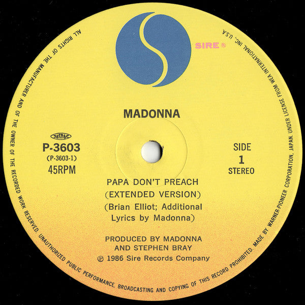 Madonna - Papa Don't Preach (Vinyl, 12", 45 RPM, Single, Stereo)