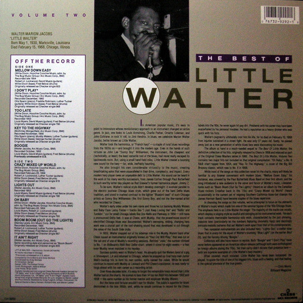 Little Walter - The Best Of Little Walter Volume Two (Vinyl, LP, Compilation, Mono) Very Good (VG) / Very Good (VG)