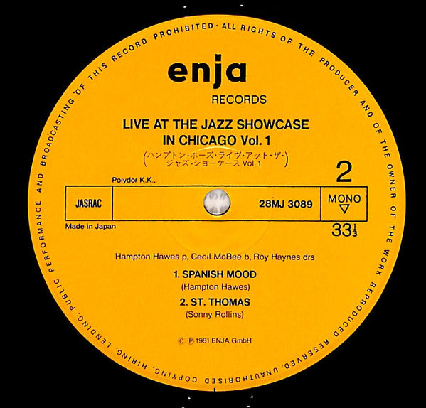Hampton Hawes - Live At The Jazz Showcase In Chicago Volume One (Vinyl, LP, Album, Mono) Near Mint (NM or M-) / Very Good Plus (VG+)