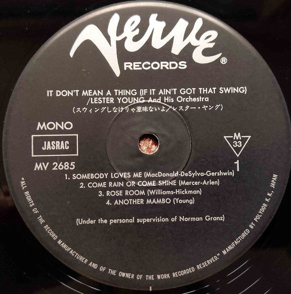 Lester Young And His Orchestra - It Don't Mean A Thing (If It Ain't Got That Swing) (Vinyl, LP, Album, Reissue, Mono) Very Good (VG) / Very Good (VG)