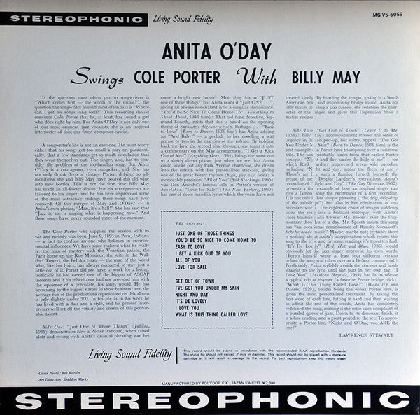 Anita O'Day - Swings Cole Porter (Vinyl, LP, Album, Reissue, Stereo) Near Mint (NM or M-) / Near Mint (NM or M-)