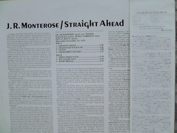 J.R. Monterose - Straight Ahead (Vinyl, LP, Limited Edition, Reissue, Mono) Very Good Plus (VG+) / Very Good Plus (VG+)
