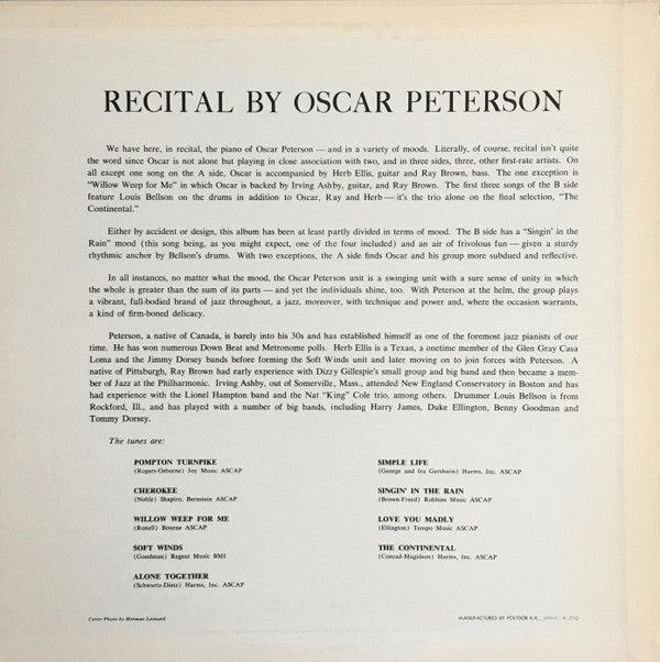 Oscar Peterson - Recital (Vinyl, LP, Album, Reissue, Mono) Near Mint (NM or M-) / Near Mint (NM or M-)