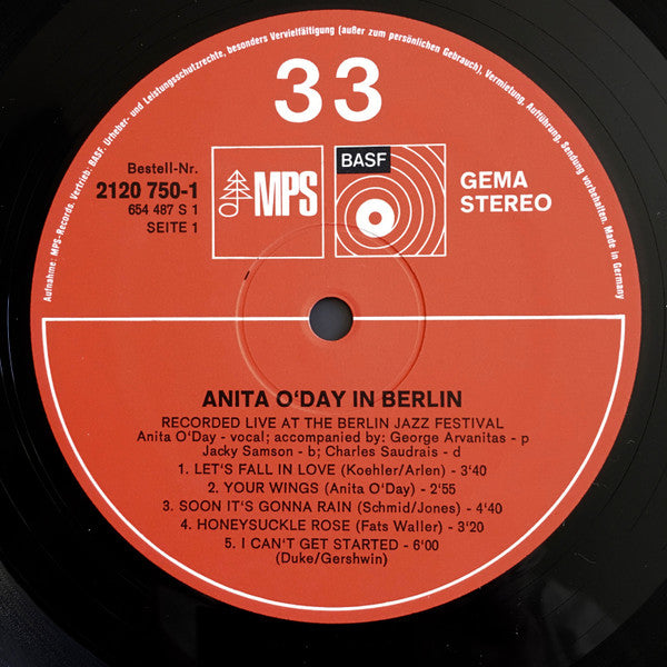 Anita O'Day - Anita O'Day In Berlin, Recorded Live At The Berlin Jazz Festival (Vinyl, LP, Album, Repress) Very Good Plus (VG+) / Very Good Plus (VG+)