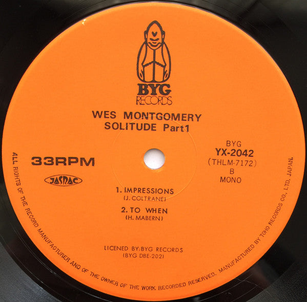 Wes Montgomery - Solitude Part 1 (Vinyl, LP, Album, Mono) Very Good Plus (VG+) / Very Good Plus (VG+)