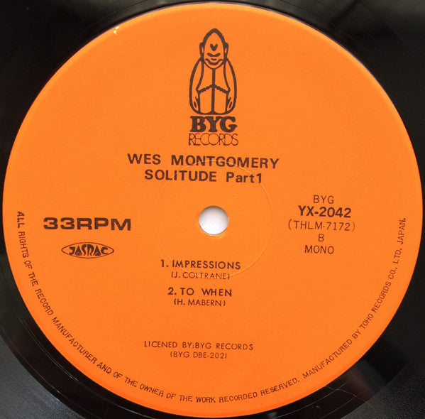 Wes Montgomery - Solitude Part 1 (Vinyl, LP, Album, Mono) Very Good Plus (VG+) / Very Good Plus (VG+)