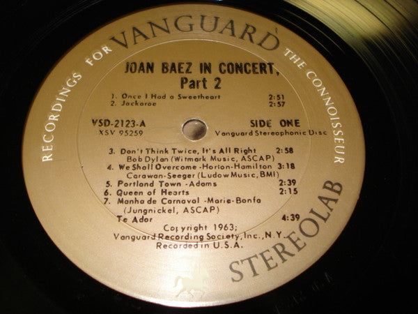 Joan Baez - In Concert Part 2 (Vinyl, LP, Album, Stereo) Very Good Plus (VG+) / Very Good (VG)