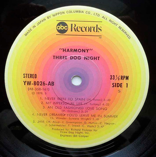 Three Dog Night - Harmony (Vinyl, LP, Album, Limited Edition)