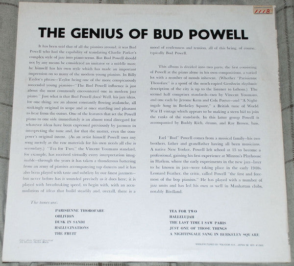 Bud Powell - The Genius of Bud Powell (Vinyl, LP, Album, Limited Edition, Reissue, Mono) Near Mint (NM or M-) / Very Good Plus (VG+)