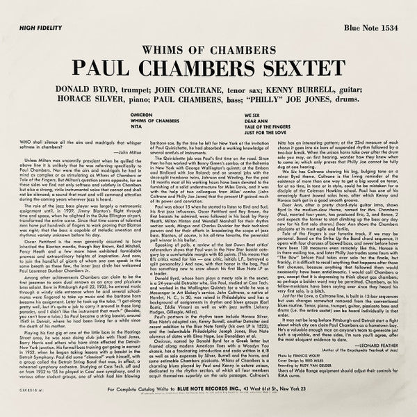 Paul Chambers Sextet - Whims Of Chambers (Vinyl, Mono, LP, Album, R...