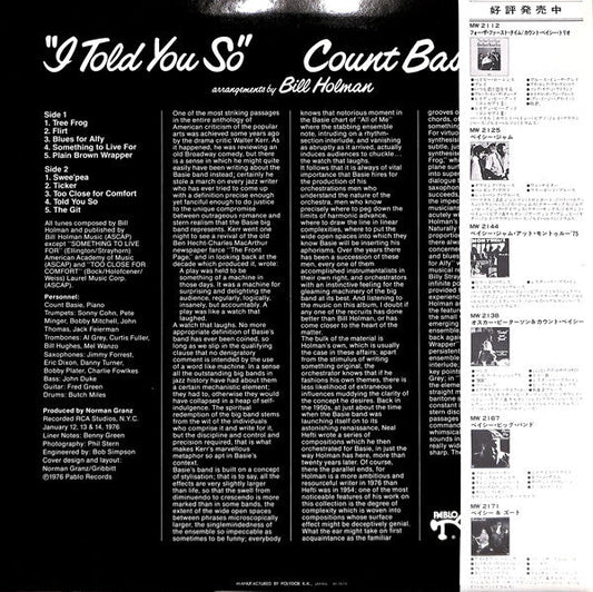 Count Basie Orchestra - I Told You So (Vinyl, LP, Album) Very Good (VG) / Very Good Plus (VG+)