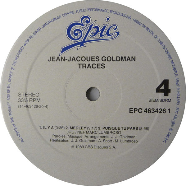Jean-Jacques Goldman - Traces (2xVinyl, LP, Album) Very Good Plus (VG+) / Very Good (VG)