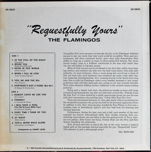 The Flamingos - Requestfully Yours (Vinyl, LP, Album, Reissue) Very Good Plus (VG+) / Very Good Plus (VG+)