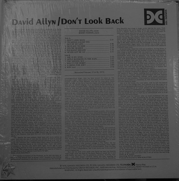 David Allyn - Don't Look Back (Vinyl, LP, Album) Very Good Plus (VG+) / Very Good (VG)