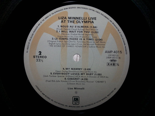 Liza Minnelli - Live At The Olympia In Paris (Vinyl, LP, Album, Promo, Reissue) Very Good Plus (VG+) / Very Good Plus (VG+)