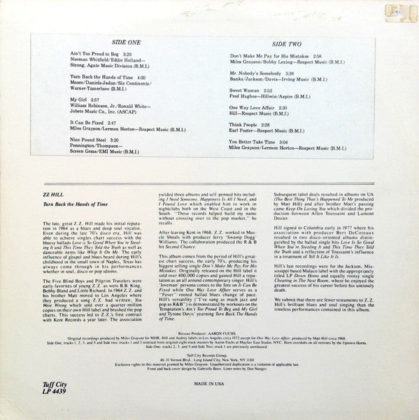 Z.Z. Hill - Turn Back The Hands Of Time (Vinyl, LP, Reissue) Very Good Plus (VG+) / Very Good Plus (VG+)