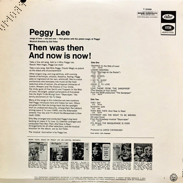 Peggy Lee - Then Was Then And Now Is Now (Vinyl, LP, Album) Very Good (VG) / Very Good (VG)