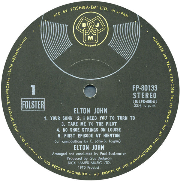 Elton John - Elton John (Vinyl, LP, Album, Repress)