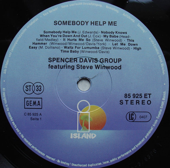 The Spencer Davis Group - Somebody Help Me (Vinyl, LP, Compilation, Reissue) Very Good (VG) / Very Good (VG)