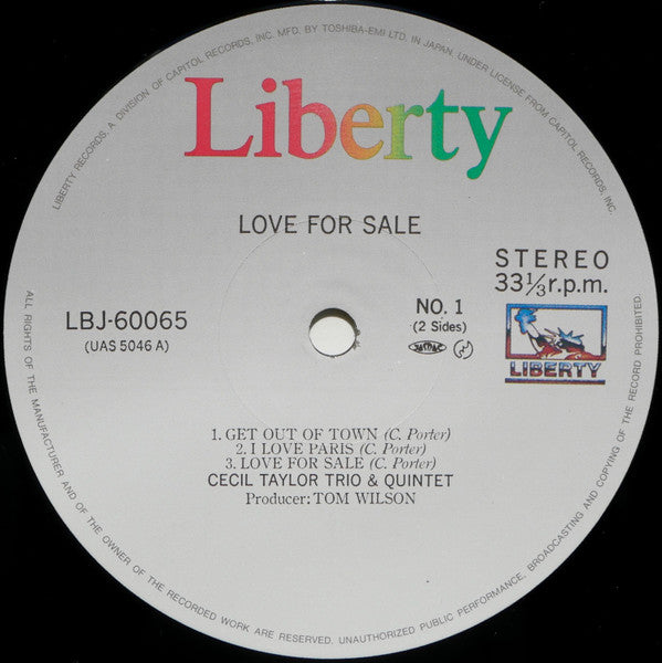 Cecil Taylor Trio - Love For Sale (Vinyl, LP, Album, Reissue, Stereo) Very Good Plus (VG+) / Very Good Plus (VG+)