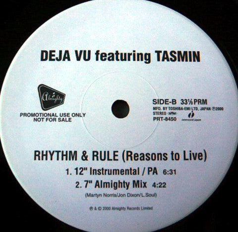 Deja Vu (2) - Rhythm & Rule (Reasons To Live) (Vinyl, 12", 33 ⅓ RPM, Promo) Very Good Plus (VG+) / Very Good (VG)