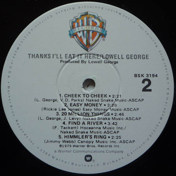 Lowell George - Thanks I'll Eat It Here (Vinyl, LP, Album, Stereo)