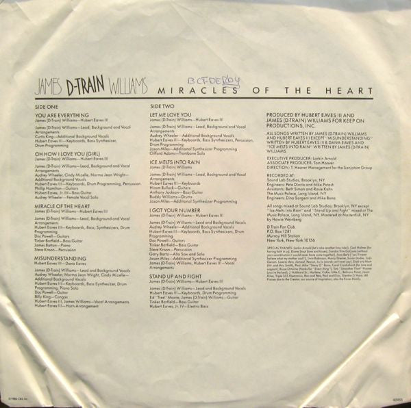 James "D-Train" Williams - Miracles Of The Heart (Vinyl, LP, Album) Very Good Plus (VG+) / Very Good (VG)