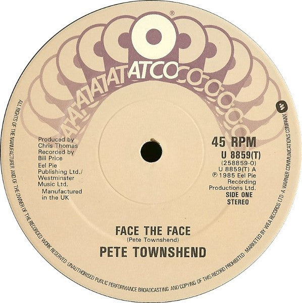 Pete Townshend - Face The Face (Vinyl, 12", 45 RPM) Very Good (VG) / Very Good Plus (VG+)