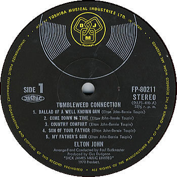 Elton John - Tumbleweed Connection (Vinyl, LP, Album, Stereo)