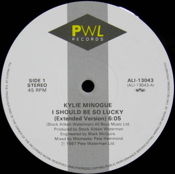 Kylie Minogue - I Should Be So Lucky (Vinyl, 12", 45 RPM) Near Mint (NM or M-) / Very Good Plus (VG+)