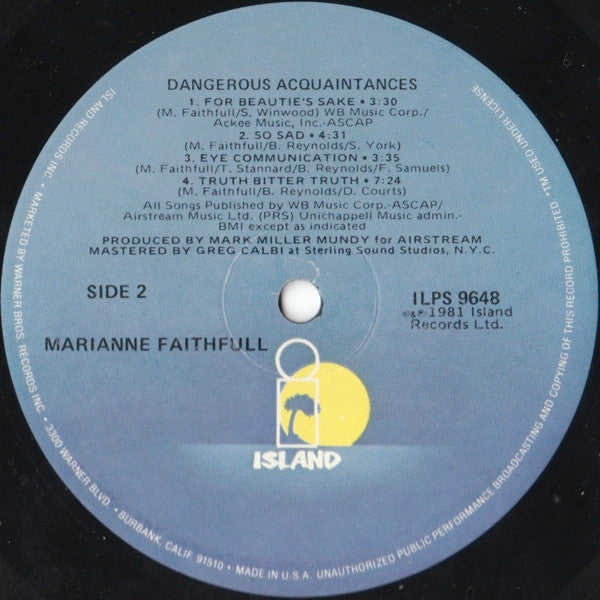 Marianne Faithfull - Dangerous Acquaintances (Vinyl, LP, Album) Very Good Plus (VG+) / Very Good Plus (VG+)
