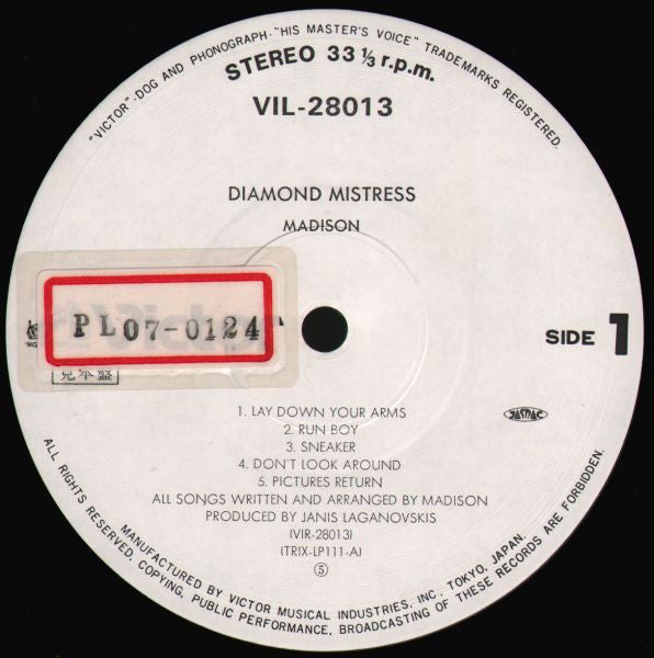 Madison (2) - Diamond Mistress (Vinyl, LP, Album, Promo) Near Mint (NM or M-) / Very Good Plus (VG+)