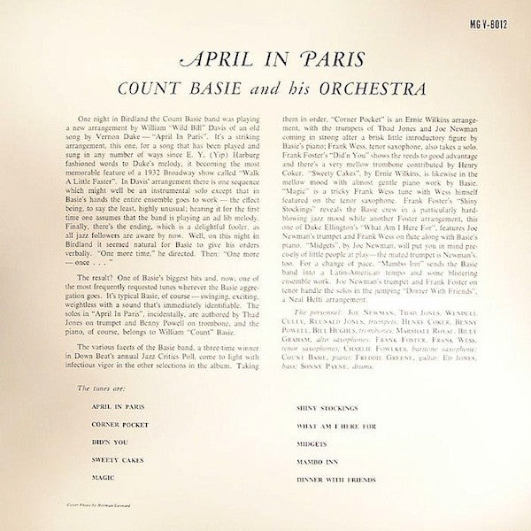 Count Basie Orchestra - April In Paris (Vinyl, LP, Album, Remastered, Reissue, Limited Edition, Mono) Very Good (VG) / Near Mint (NM or M-)