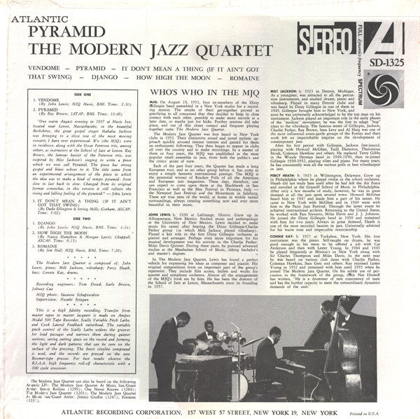 The Modern Jazz Quartet - Pyramid (Vinyl, LP, Album, Reissue, Stereo) Very Good Plus (VG+) / Very Good Plus (VG+)