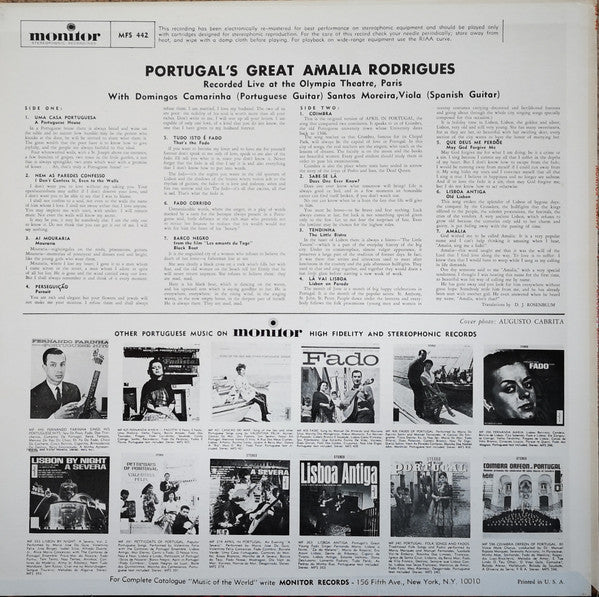 Amália Rodrigues - Portugal's Great Amalia Rodrigues (Vinyl, LP, Album, Remastered, Stereo) Good Plus (G+) / Very Good (VG)