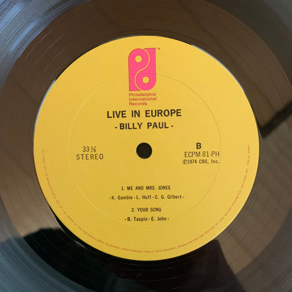 Billy Paul - Live In Europe (Vinyl, LP, Album, Stereo) Very Good Plus (VG+) / Very Good (VG)