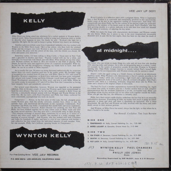 Wynton Kelly - Kelly At Midnite (Vinyl, LP, Album, Reissue)