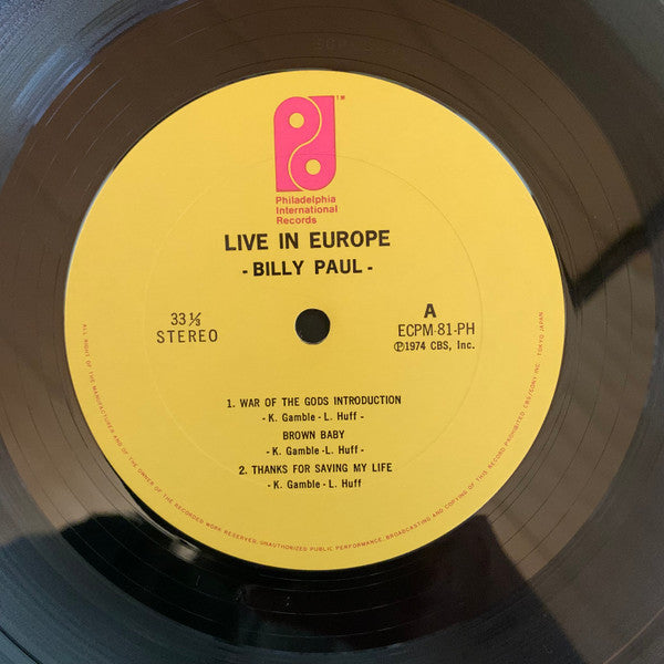 Billy Paul - Live In Europe (Vinyl, LP, Album, Stereo) Very Good Plus (VG+) / Very Good (VG)