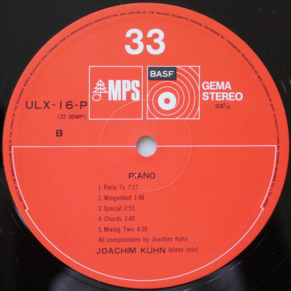 Joachim Kühn - Piano (Vinyl, LP, Album) Very Good Plus (VG+) / Very Good Plus (VG+)