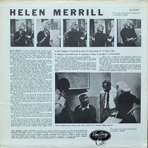 Helen Merrill - Helen Merrill (Vinyl, LP, Album, Mono) Very Good (VG) / Very Good Plus (VG+)